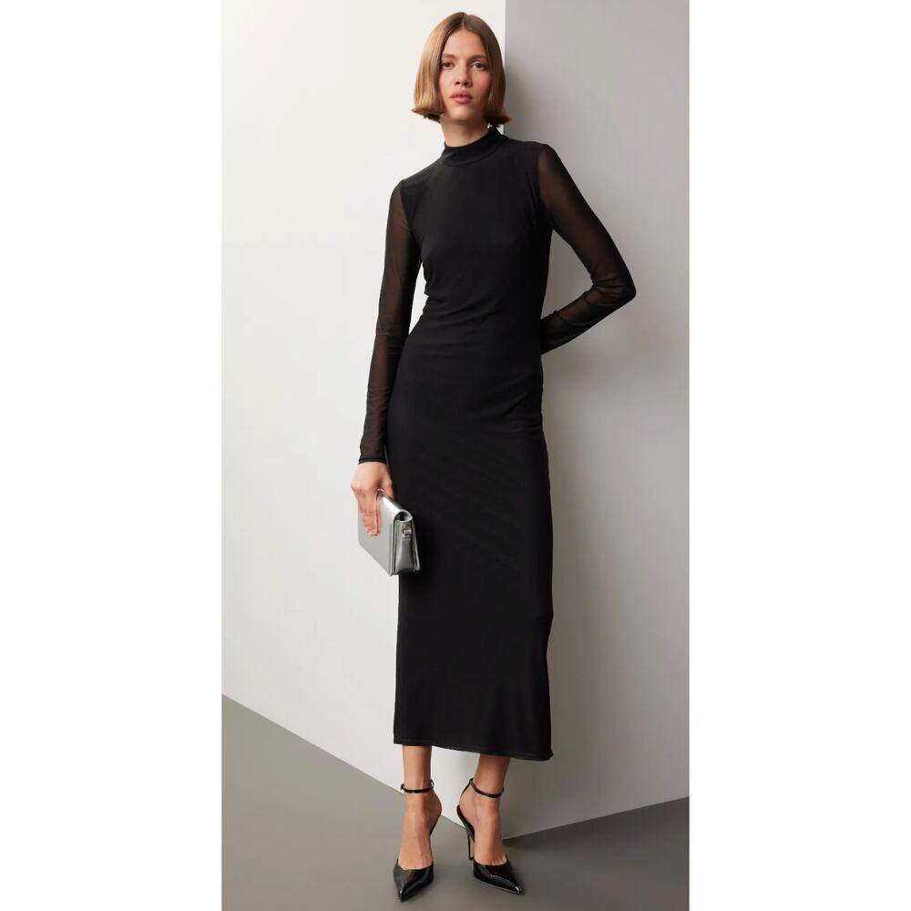 Saunders x RTR Mesh Black Mesh Midi Dress